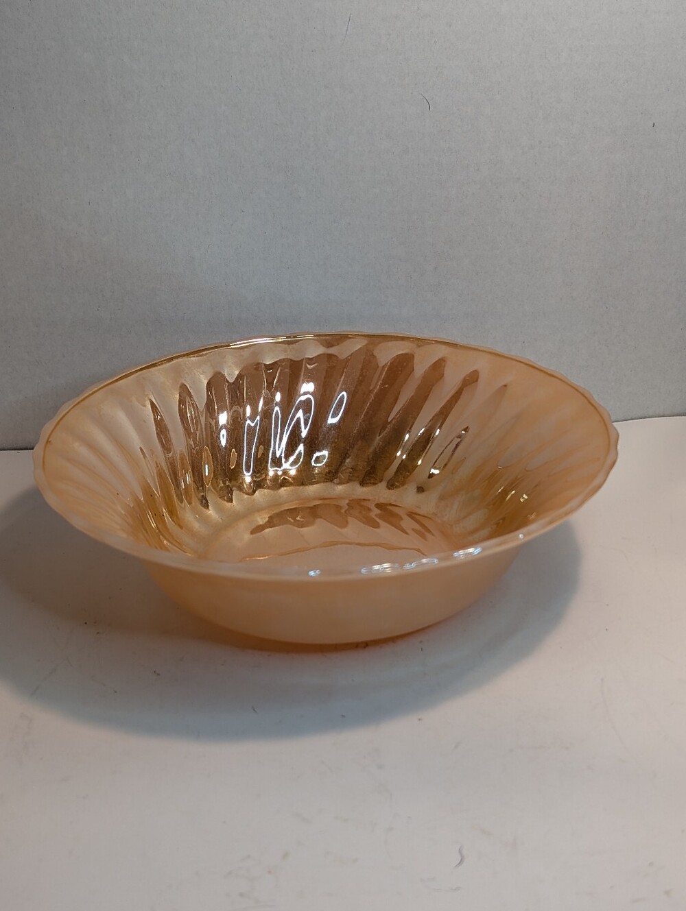 Vintage Fire King Glass Peach Luster Lustre Vegetable Bowl Swirl.
